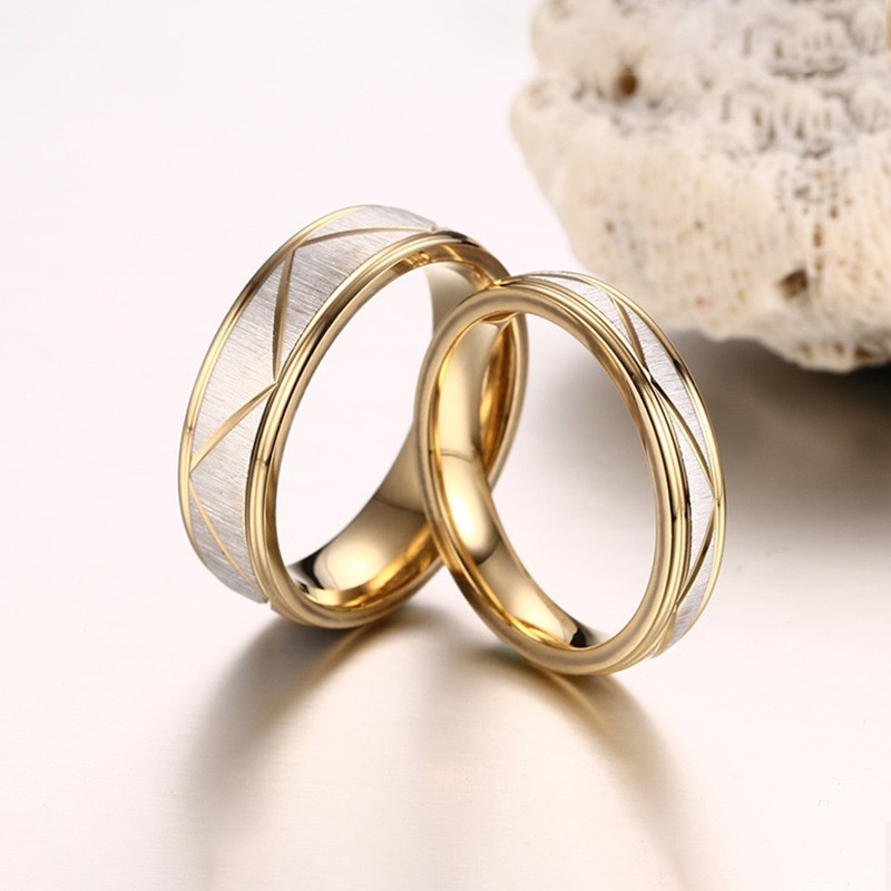 Matte Finish with Gold Polished Edge Stainless/Titanium Steel Couple Rings