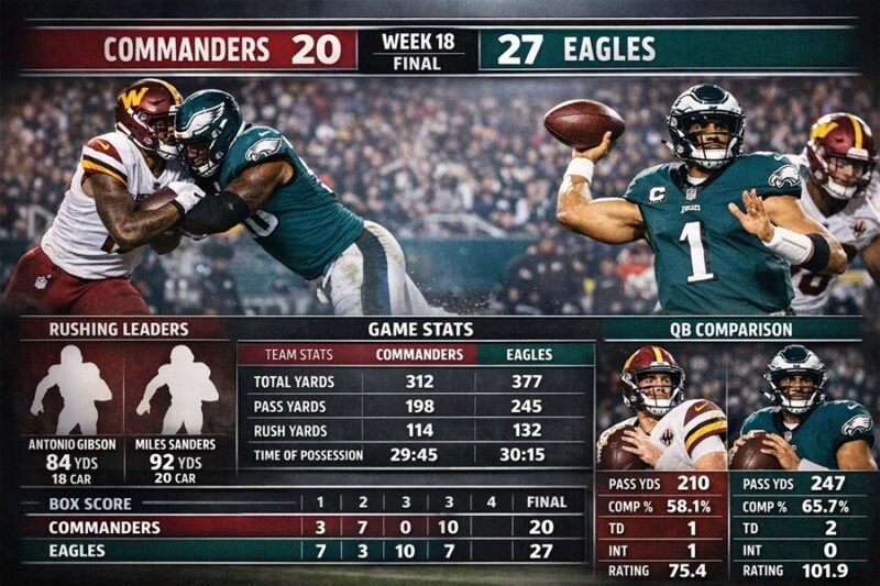 Washington Commanders vs Philadelphia Eagles Match Player Stats: Week 18 (2026)