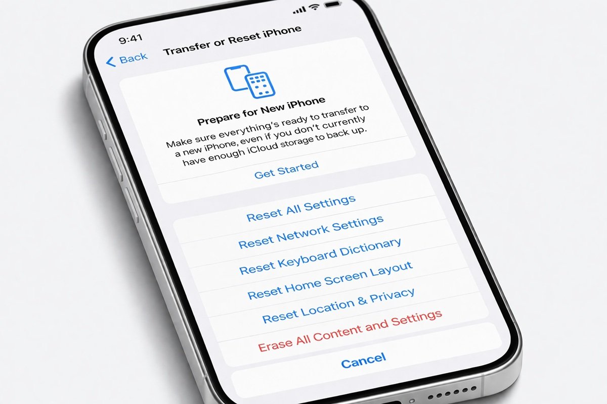 Erase iPhone via Settings